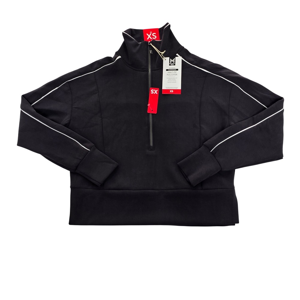 Members‎ Mark Womens Sandwash Half Zip Pullover Black White XS NWT